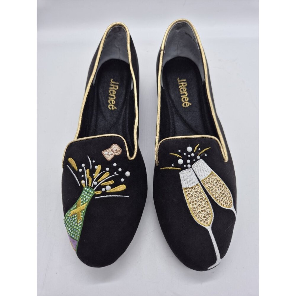 J. Renee Women's Flats Shoes Size 7 Black Champagne Rhinestone Loafers (206)